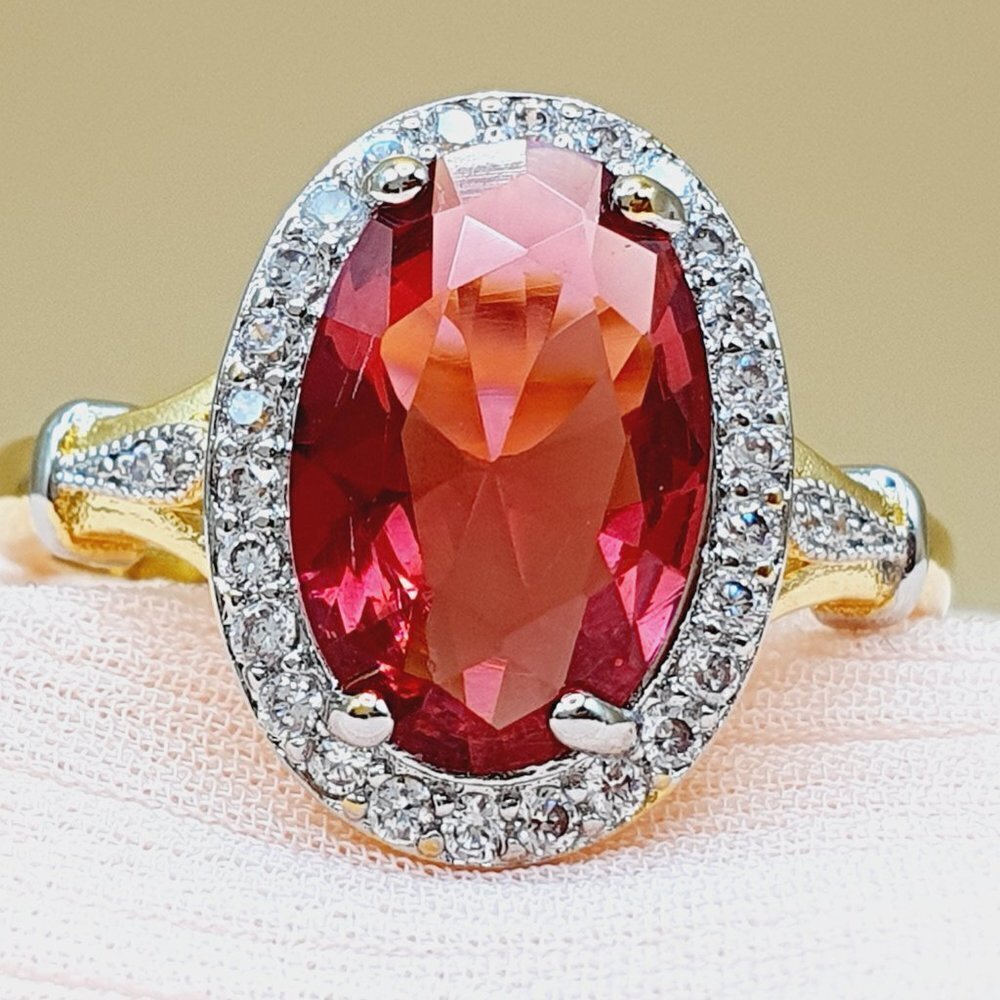 💎 Royal Court Large Oval Ruby Zircon Luxury Gold Rings for Women, INDN8396 - Picture 7 of 9
